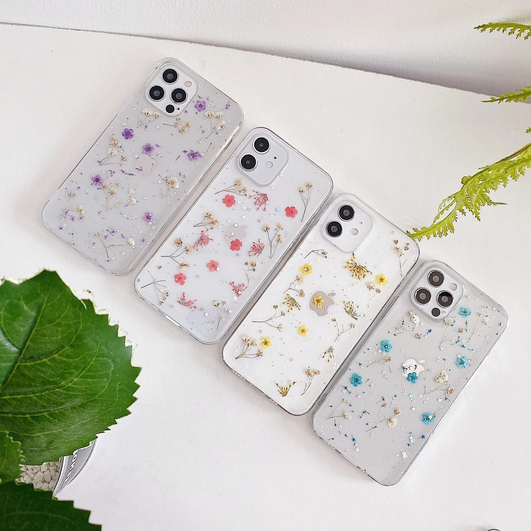 Dried flower Glue dropping Case for Iphone 15 15Promax 15Pro 11 12 11Promax 13 13Promax 12Promax XSMax XR transparent Soft Shell