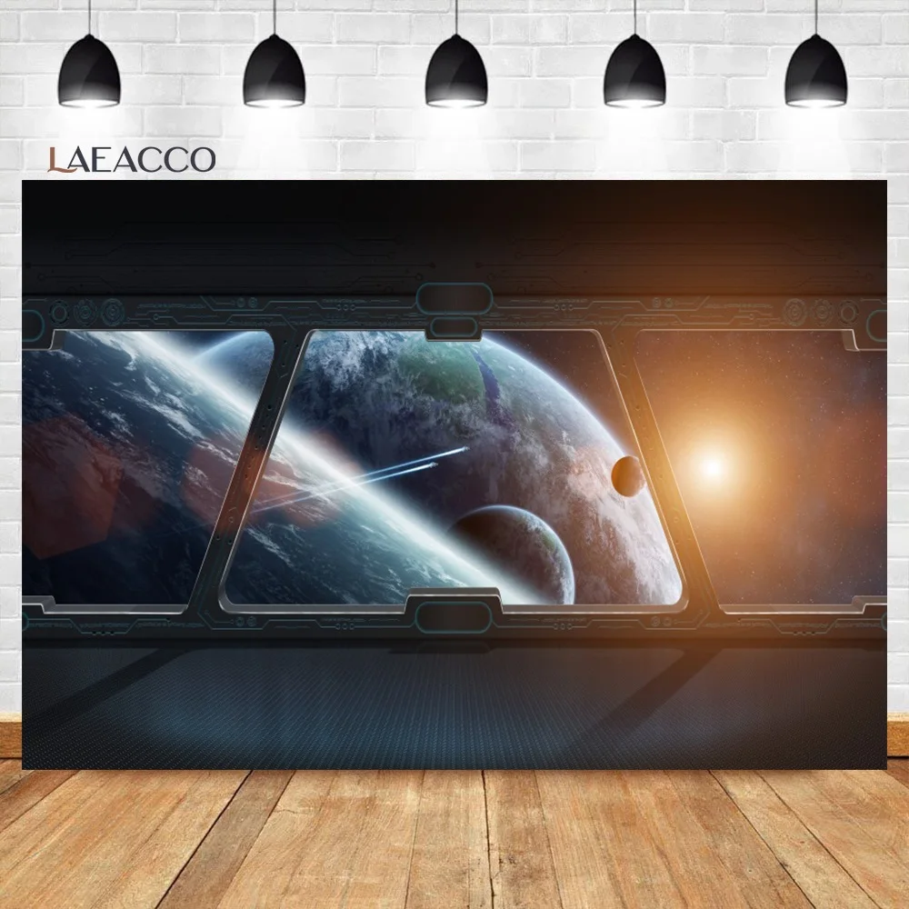 Laeacco Space Universe Photocall Spaceship Photography Backgrounds Photo Backdrops Photophone for Video For Photo Studio Props