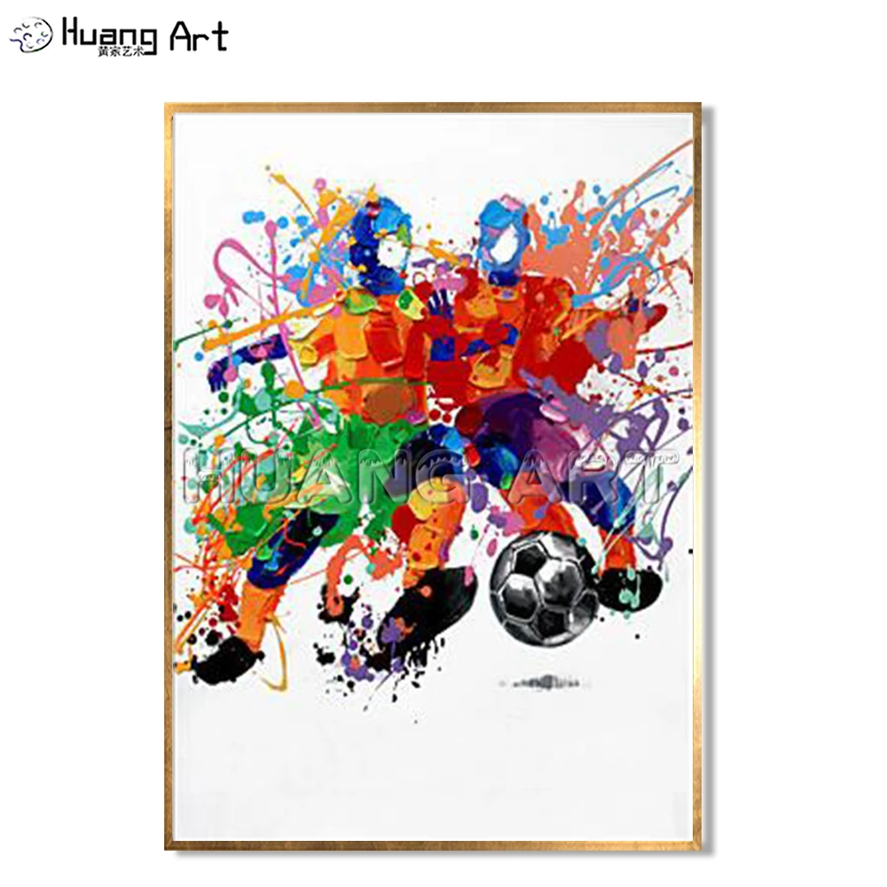 Abstract Style Playing Football Boys Oil Painting on Canvas High Skill Hand-Painted Colorful Wall Art Figure Picture for Decor