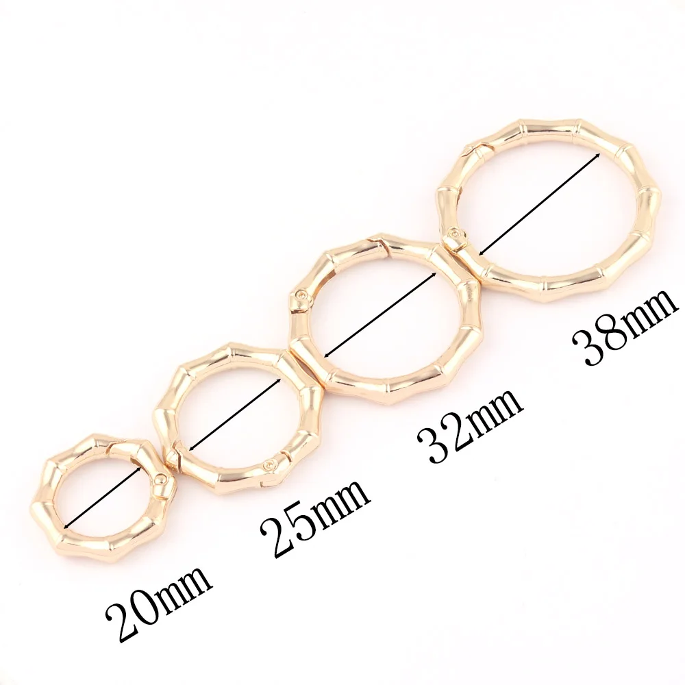 20-38mm Gold Spring Round Bamboo O Ring Gate Jewelry charm Snap Hook,Metal Purse Handbag Hardware Bag Push Clasp Webbing clip