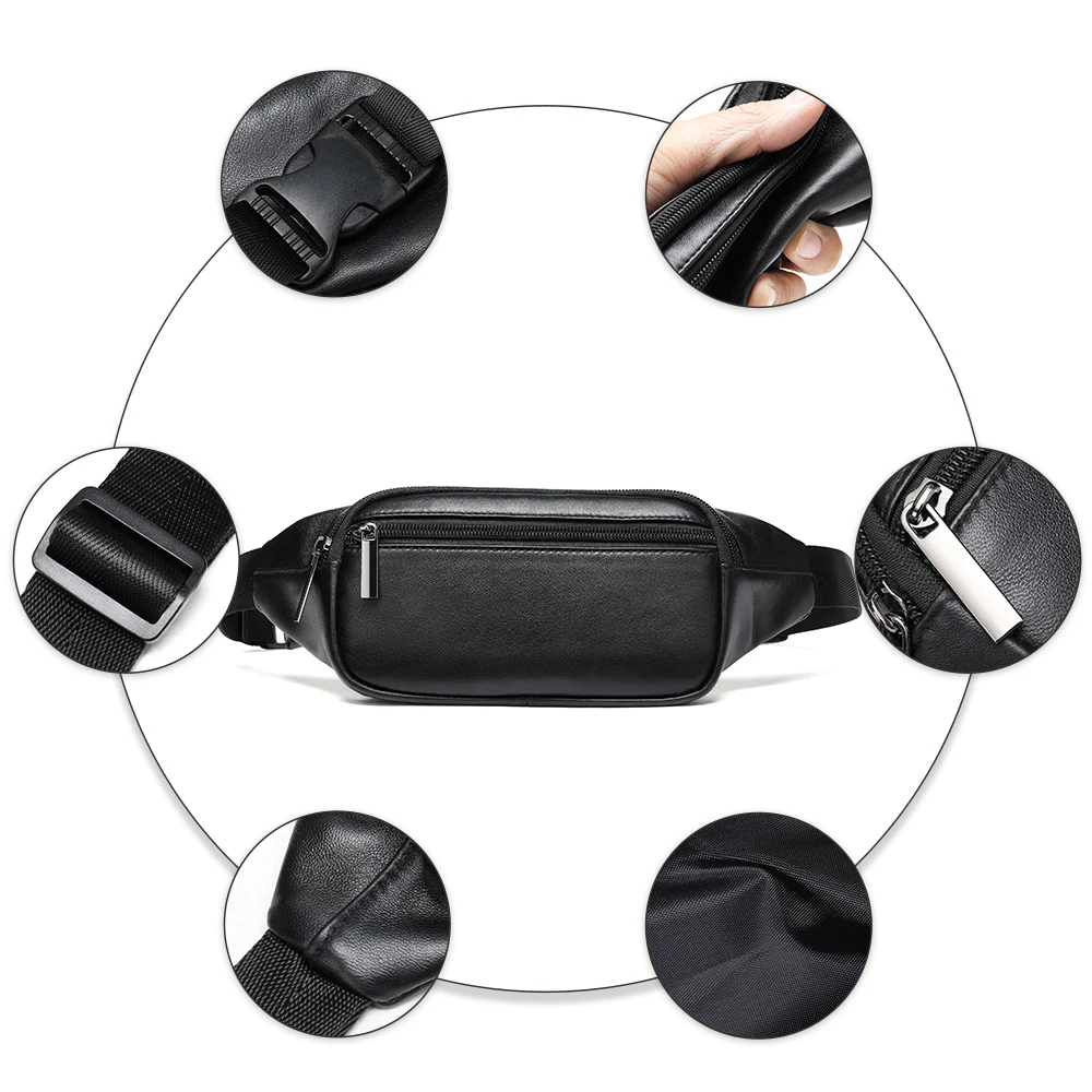 WESTAL-riñonera de cuero genuino de oveja para hombre, bolso de cintura de color negro, de diseñador, 7310