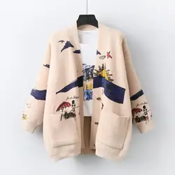 New Women's Knitted Cardigan, Autumn New Korean Fashion Loose Printed Blouse Cartoon Pattern Sweater Coat Jacket Cardigan