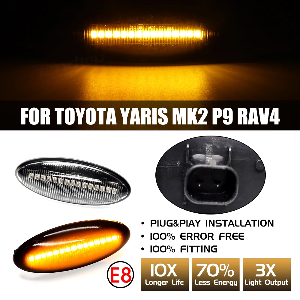 Led sequencial turn signal luz indicador dinâmico lado marekr lâmpada para toyota yaris vitz xp90 rav4 xa30 mk3 auris e150 corolla