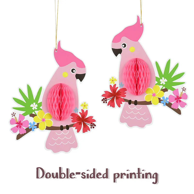 3pcs Toucan Parrot Hanging Paper Honeycomb Pendant for Summer Birthday Luau Supplies Tropical Jungle Hawaiian Party Decoration