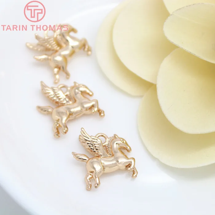 (1896)6PCS 16x15MM 24K Champagne Gold Color Plated Brass Pegasus Horse Charms Pendants High Quality Diy Jewelry Accessories