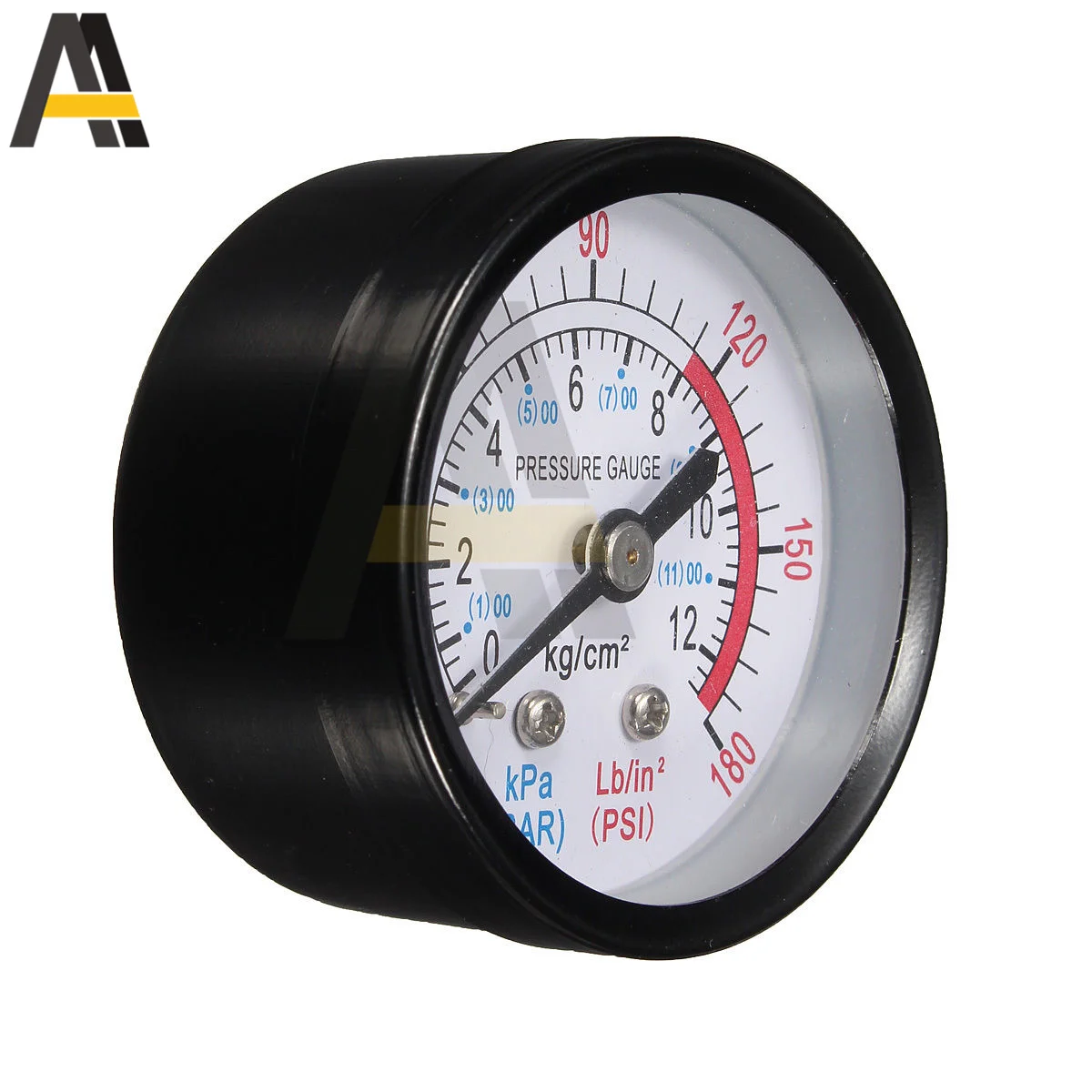 Iron Shell Bar Air Pressure Gauge Double Scale For Air Compressor 9.5/13mm (1/8, 1/4 Bsp) Thread 0~180PSI 0~12Bar Dia 40/50mm