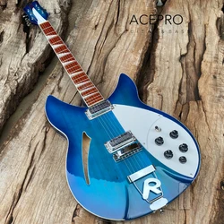 Semi Hollow Body 360 Electric Guitar, Tailpiece Bridge, Blue Color Guitarra, Rosewood Fingerboard, Free Shipping