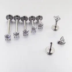 1 Piece 16G 4mm Stainless Steel Internally Threaded Prong Gem Labret Lip piercing Zircon labret ring Tragus Earring Body Jewelry