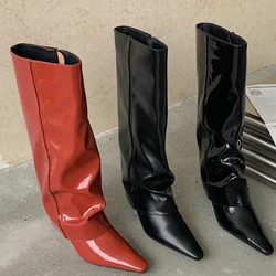 2023 jesienno-zimowa damska moda buty do kolan damskie szpiczaste koturny buty na zamek błyskawiczny buty damskie nowoczesne Chelsea Boots