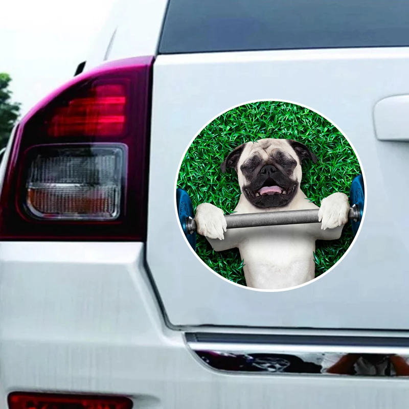 S61793 # Funny Weight Lifting Pug Animals Self-adhesive Decal Car Sticker Waterproof Auto Decors on Bumper Rear Window Laptop