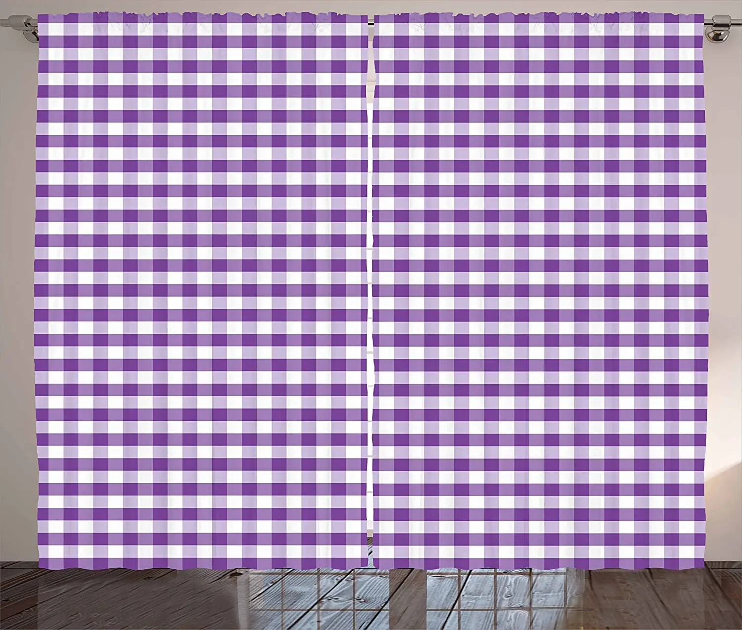 Checkered Blackout Curtains Purple and White Colored Gingham Checks Rows Picnic Theme Vintage Style Print Window Curtain