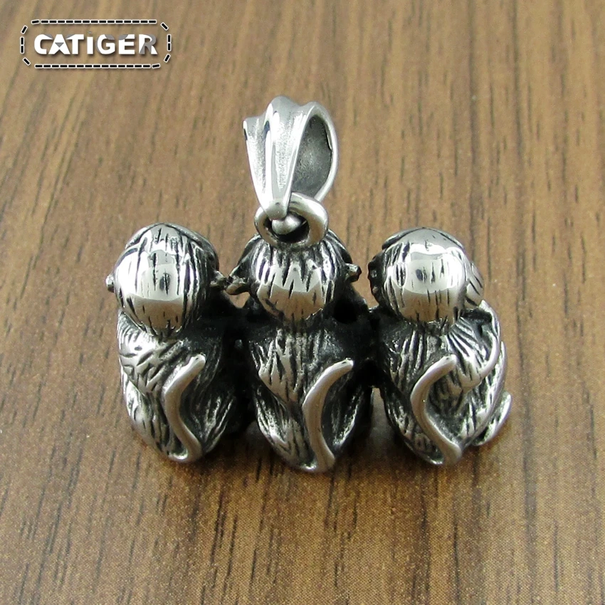 Fashion316L Stainless Steel Three Monkey Necklace Classic animal Simian Pendant Jewelry