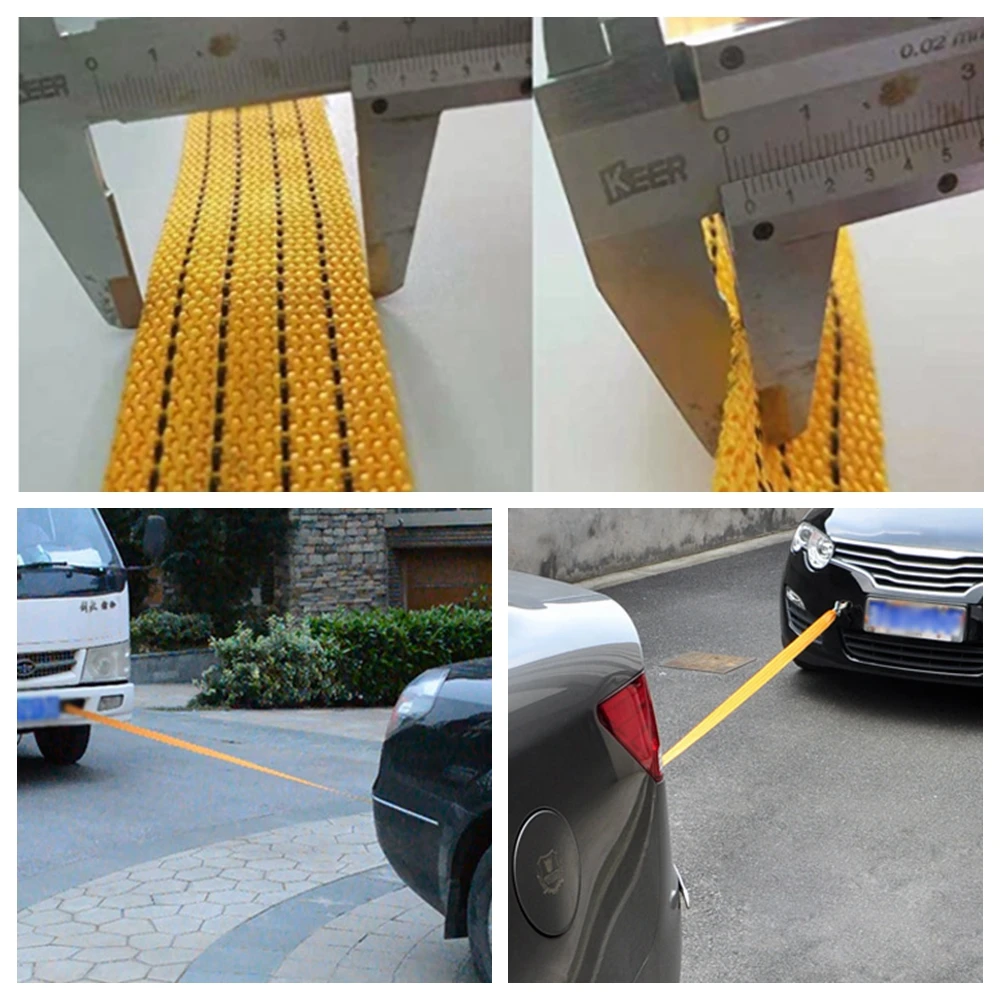 3Ton 3m Powerful Car Towing Rope Auto Tow Cable Strap Bind Pull Rope with Hooks Towing Ropes Suitable for Car Motorcycle Vehicle