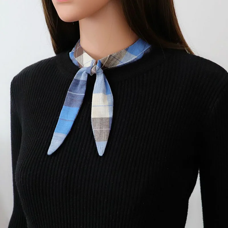 Front Tie Fake Collared Shirt Plaid False Collar Woman Vintage Detachable Collar For Sweater Blouse Half Shirt Accessories