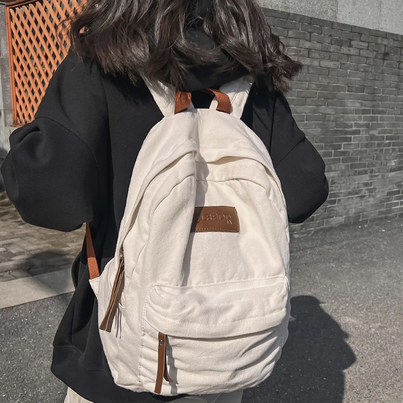 

Washed Canvas College High School Ins Japanese Minimalist Large Capacity Travel Backpack Female and Male