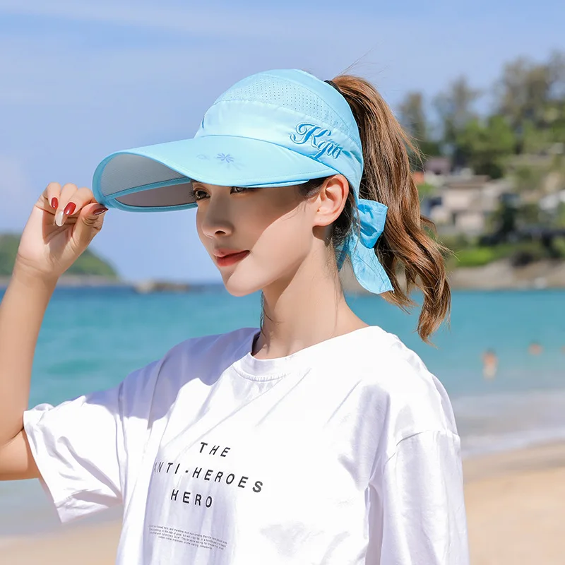 Summer Sun Hat Visor Caps Female Scalable Brim Empty Top Baseball Cap UV Protection Beach Sun Visor Hats For Women