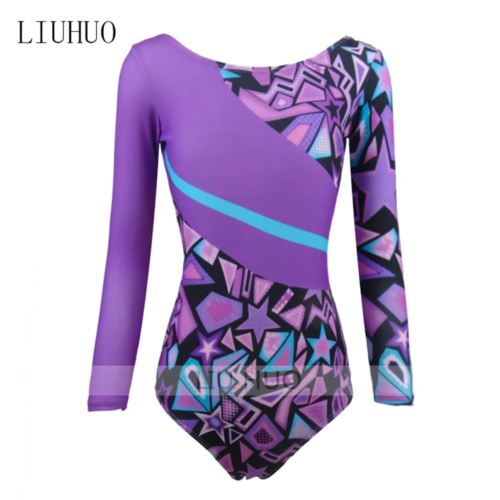 

LIUHUO Synchronized Swimming Suits Girls Kids Rhythmic Gymnastics Purple Leotard Children Teens Competition Teamwear Women Dance