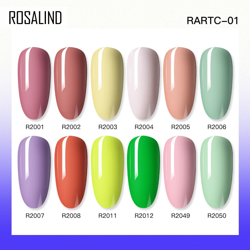 ROSALIND 12/20/24/12Pcs ชุดสีสีเจลทาเล็บชุดฐาน Top Coat 24W/48W LED โคมไฟเจลเล็บเจลเล็บ