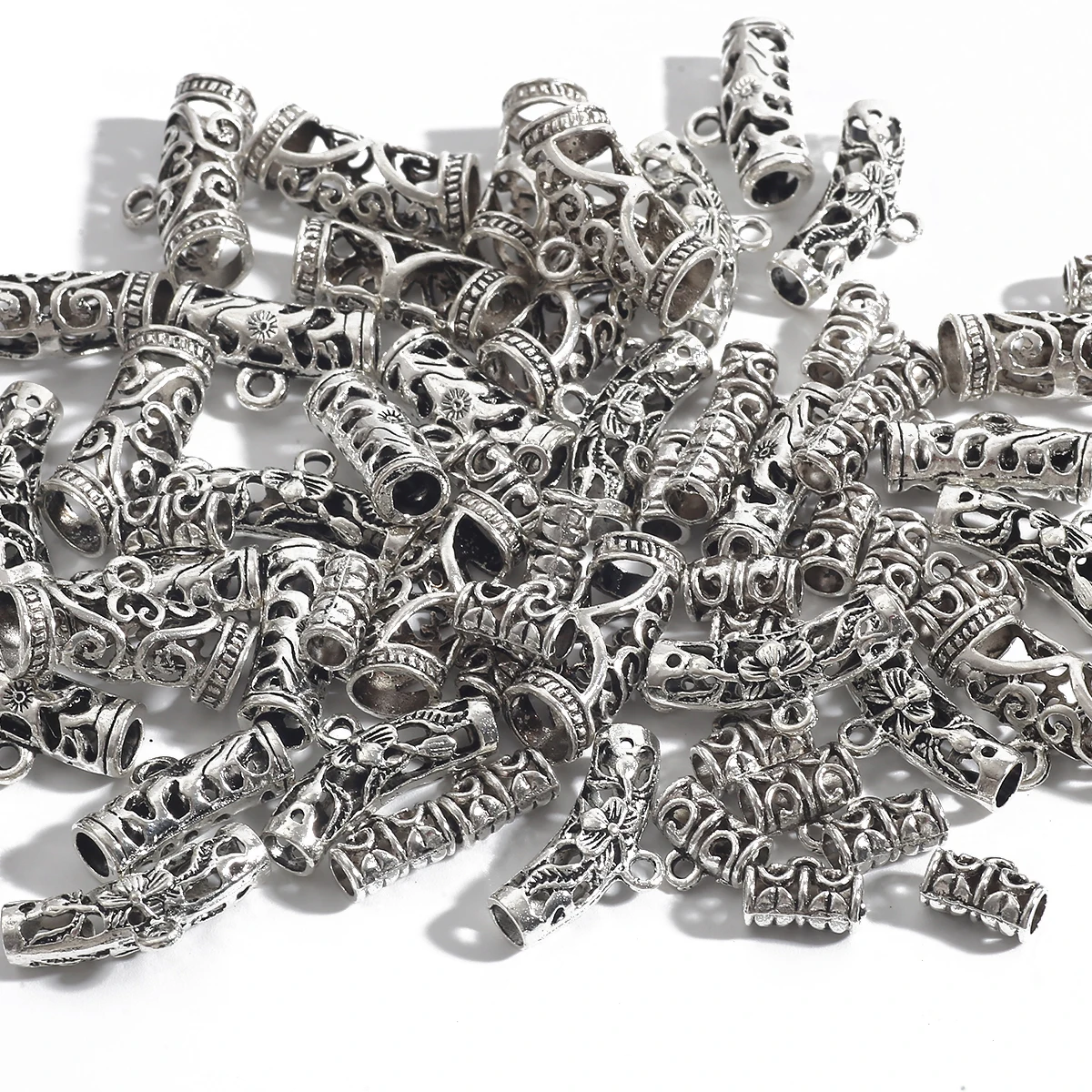 10Pcs Big Hle 4-7mm Tibetan Silver Tube Beads Metal Spacer DIY Beads Tube Charms for Jewelry Making Bracelets Necklace