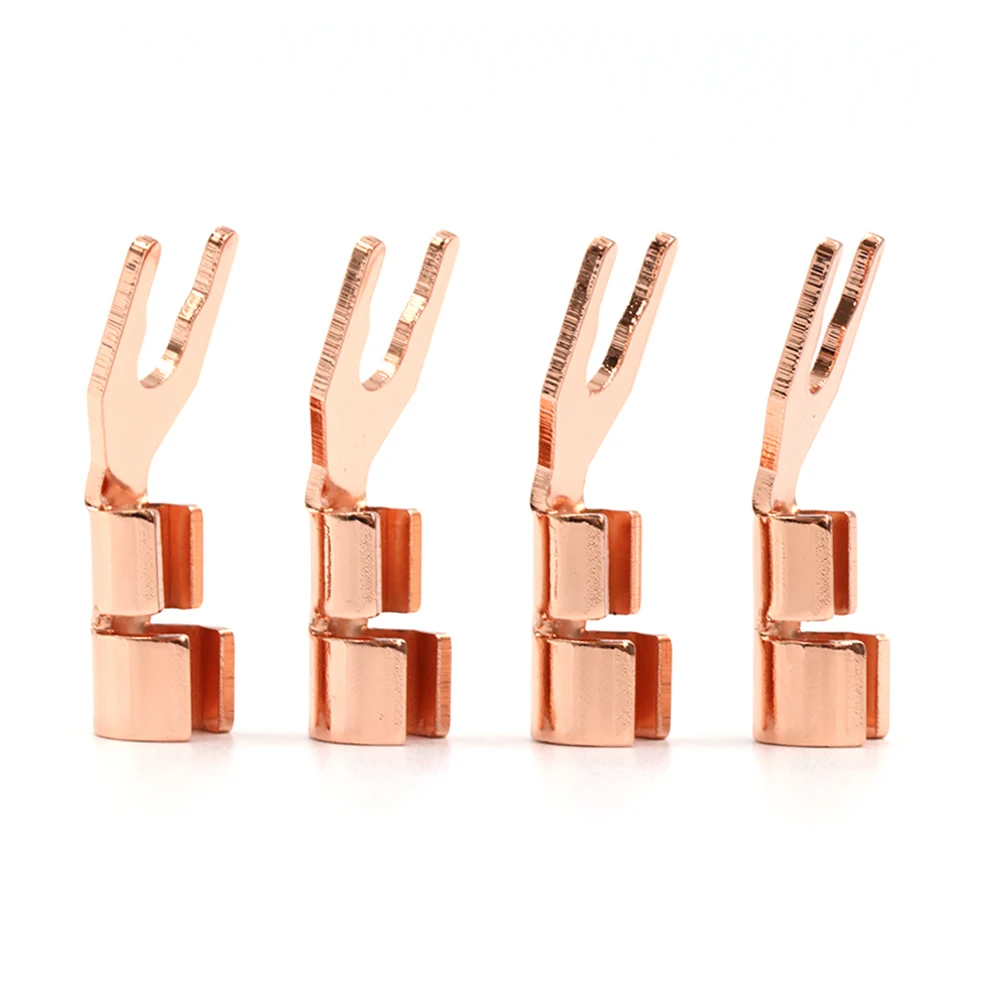 8pcs HiFi Solid Copper Y Spades Gold Spade Plug Speaker Cable Wire Connector DIY speaker cable Spade Terminal Plug