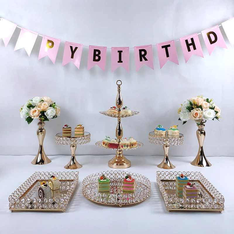 High-qualityGold wedding Cake Stand Set white Crystal Metal Cupcake decorations Dessert Pedestal Party Display Table Decorations