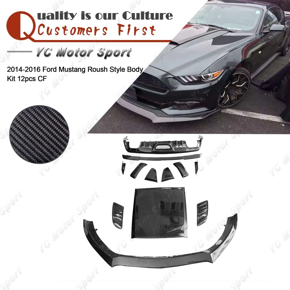 Carbon Fiber Roush Style Bodykit Fit For 2014-2016 Mustang Body Kit Hood Scoop Vents Lip Side Skirt Diffuser Spoiler Wing