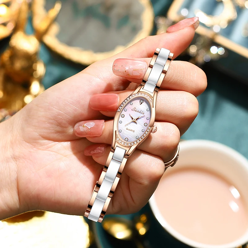 LIGE Sunkta Ladies Watches Fashion Elegant Quartz Watch Women Dress Wristwatch with Rhinestone Dial Rose Gold Steel Band Clock