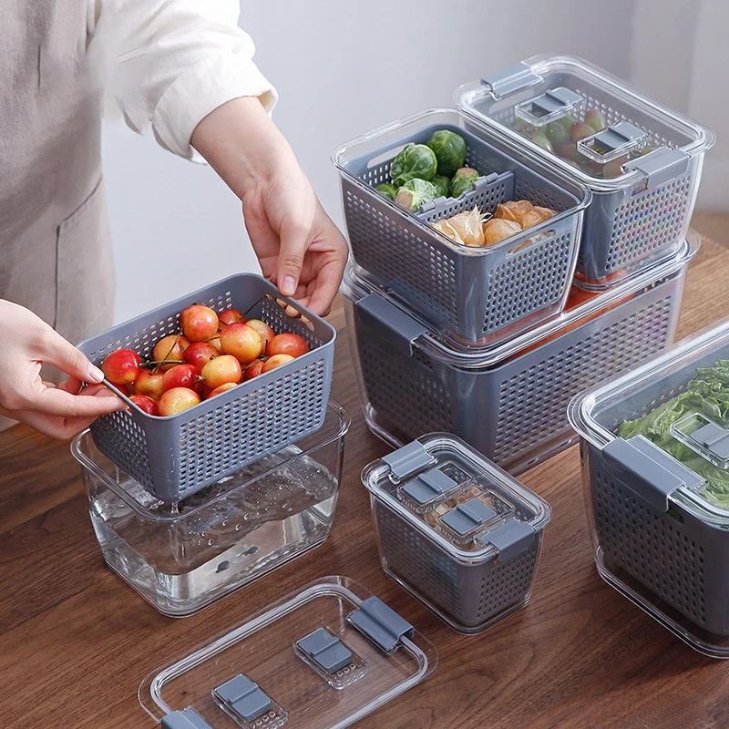 

Simple Storage Basket Plastic Storage Container Fruit Vegetable Draining Basket Refrigerator Food Container Fresh-Keeping Box