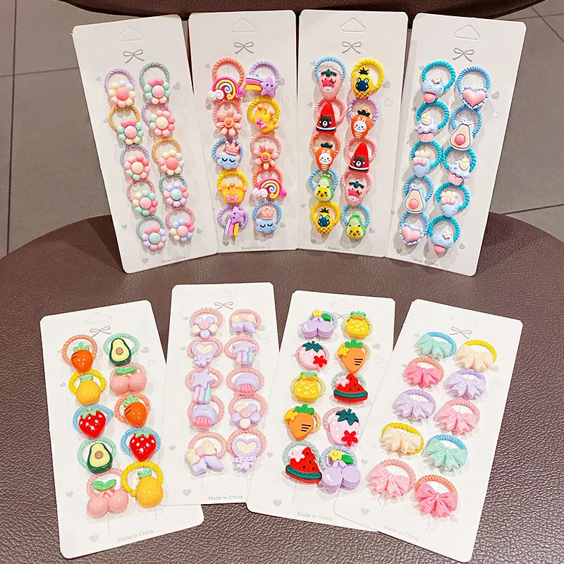 10 Stks/set Meisjes Leuke Cartoon Bloem Kleine Elastische Haarbanden Kids Paardenstaart Hair Tie Elastiekjes Mode Haaraccessoires Set