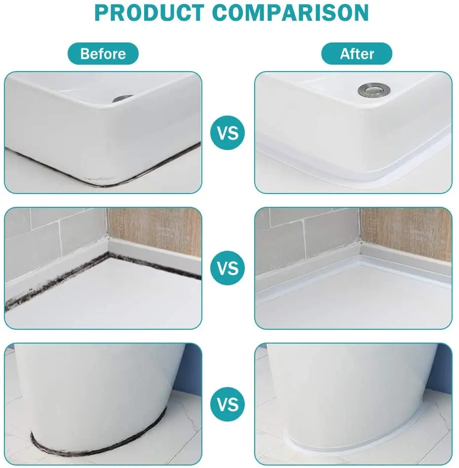 Shower Bath Sealing Tape Strips PVC Self Adhesive Waterproof Wall Sticker for Bathroom Kitchen Seal Caulk Strip Sink Mold Proof