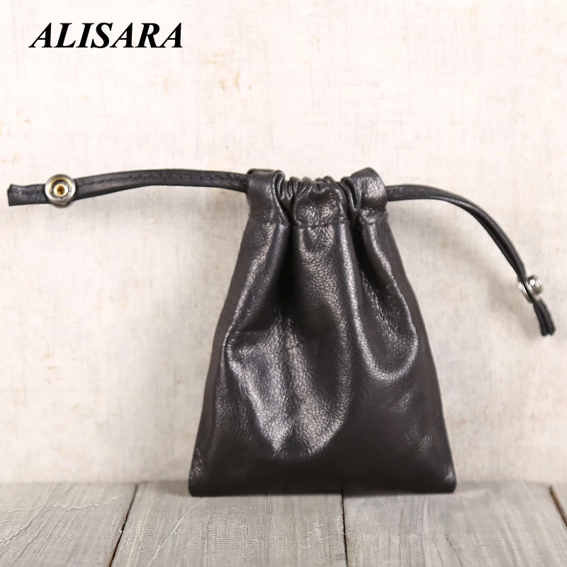 Alisara Car Key Bags First Layer Leather Top End Sheepskin Housekeeper Drawstring Storage Wallet Casual Credit Card Coin Purses