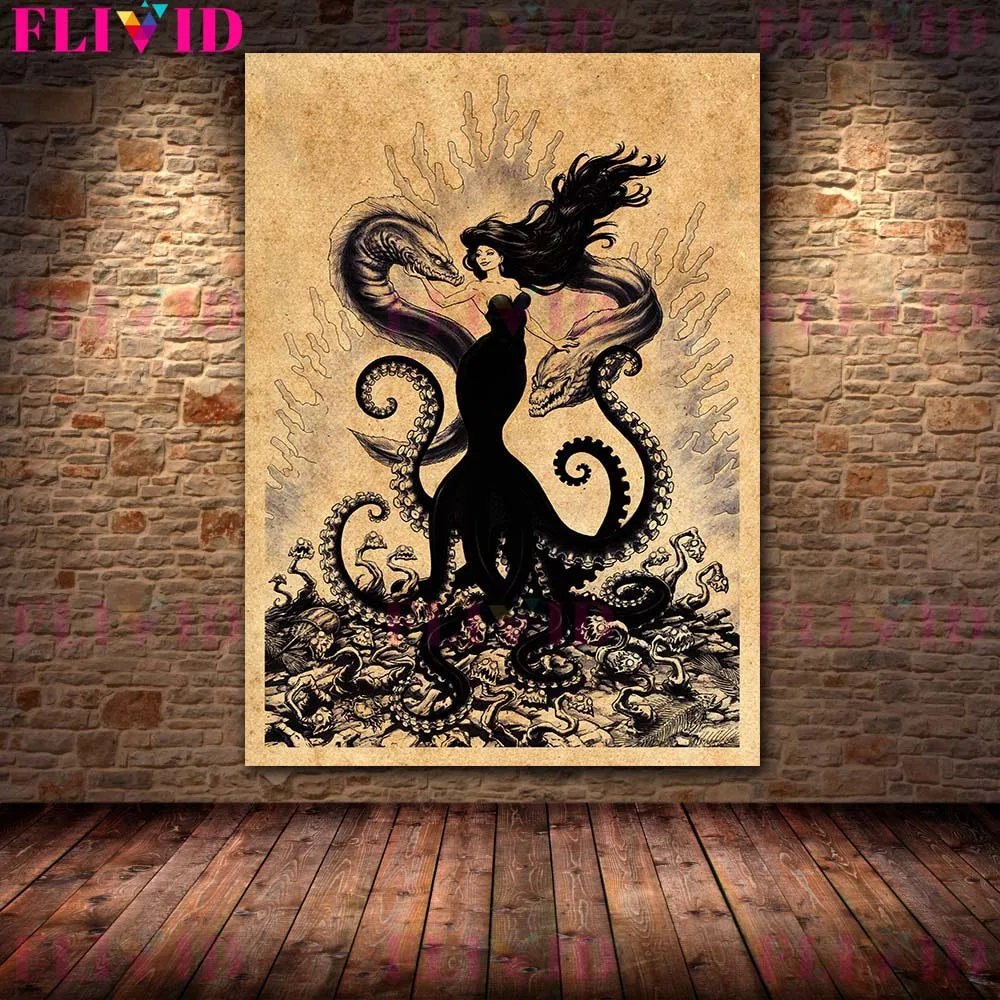 ميدوسا وشرير الساحرة الفن طباعة ساحرة القمر Wicca الرسم على لوحات القماش الجدارية ديكور المنزل الغراب رايدر خمر ملصق وطباعة #4
