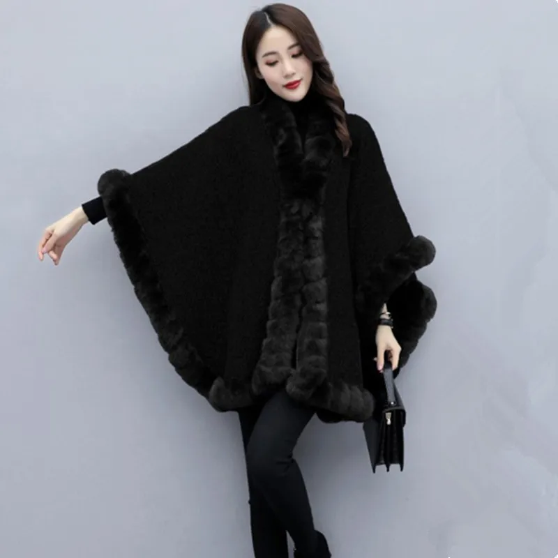 UHYTGF Mode Cape Schal Woolen Mantel Fledermaus Ärmel Temperament Weibliche Herbst Winter Mantel Wilden Fleece Warme Große Größe Mantel Jacket760