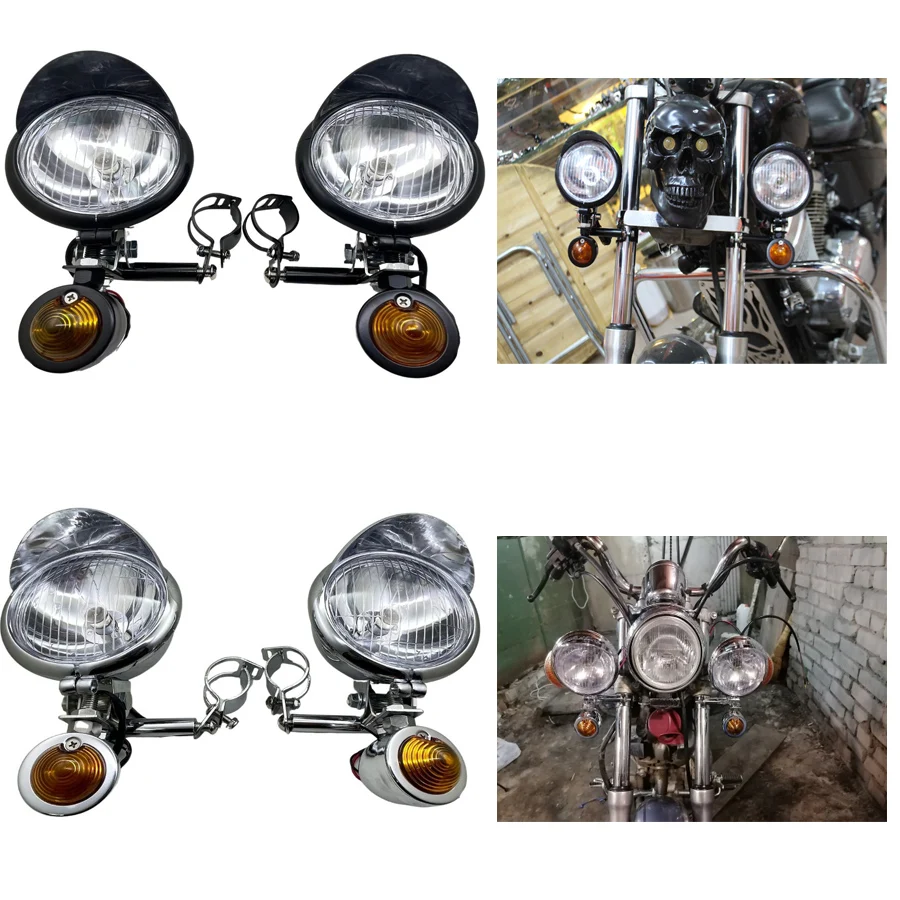 

Chrome Black Universal Motorcycle Driving Fog Spot Light 33-43 MM Fork Tubes Motorbike Front Turn Signal Lamp Indicator