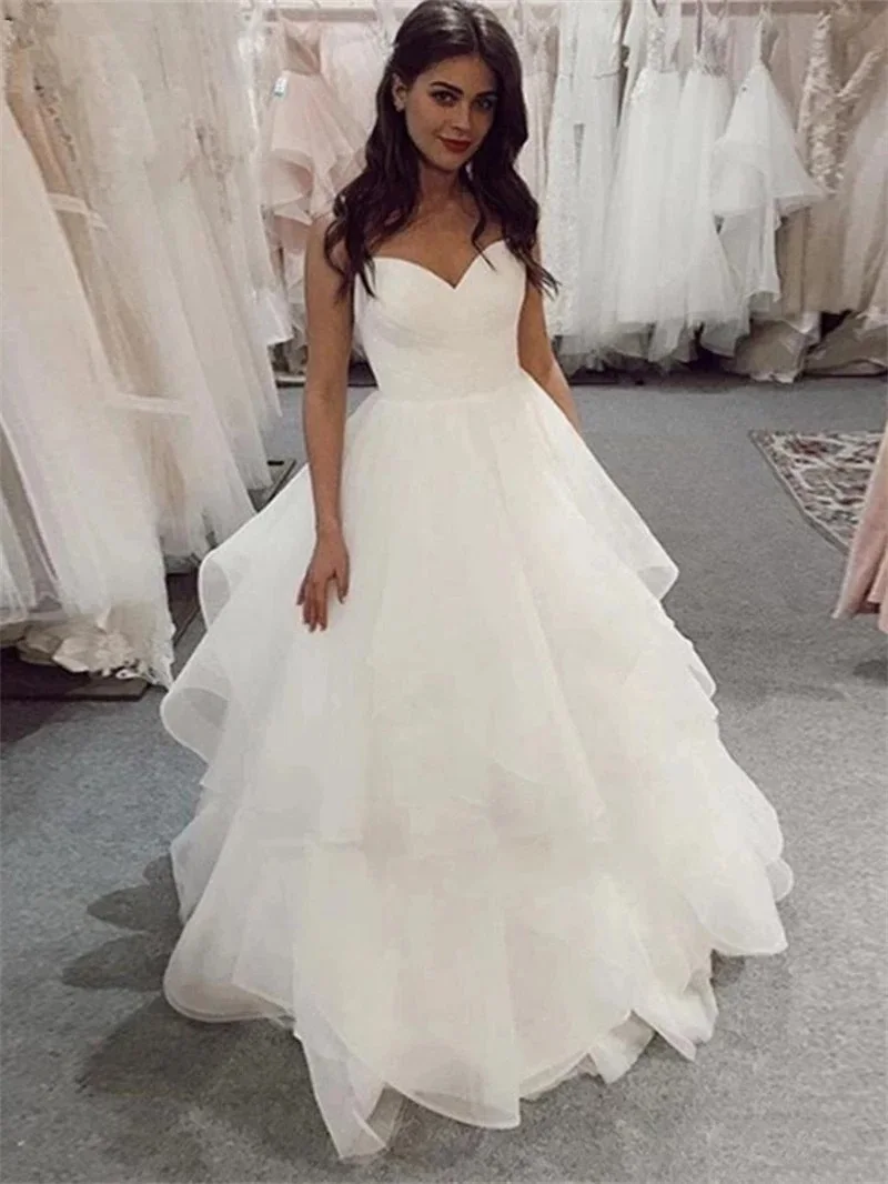 2023 eine Linie ärmellose Schatz Tüll Ballkleid Brautkleid Vestidos de Novia sexy Rüschen Vestido de Boda Schnür rücken