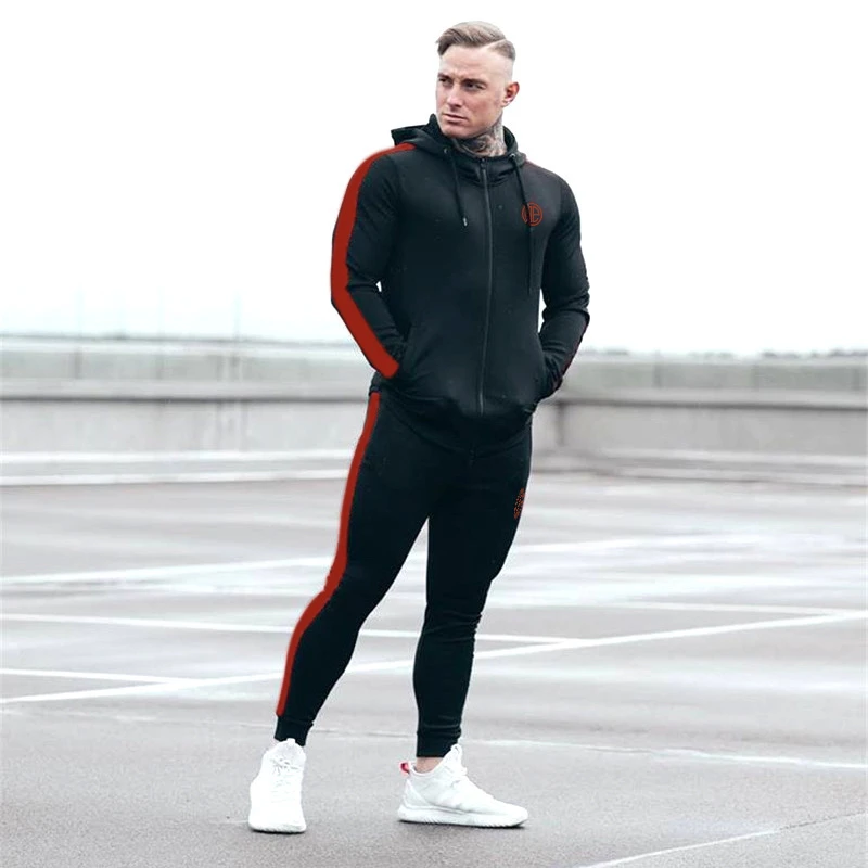 Men Sports Wear Hoodies+Pants New Mens Set Long Sleeve Stand Collar Sweatshirt Sports Set Gyms tracksuit Clothes Brand Suit