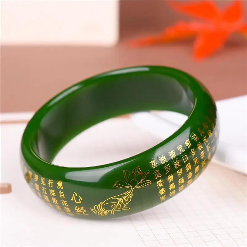 2021 Natural  jade bangles for women handmade Heart Sutra and jade bracelet for women  bracelets jade jewelry