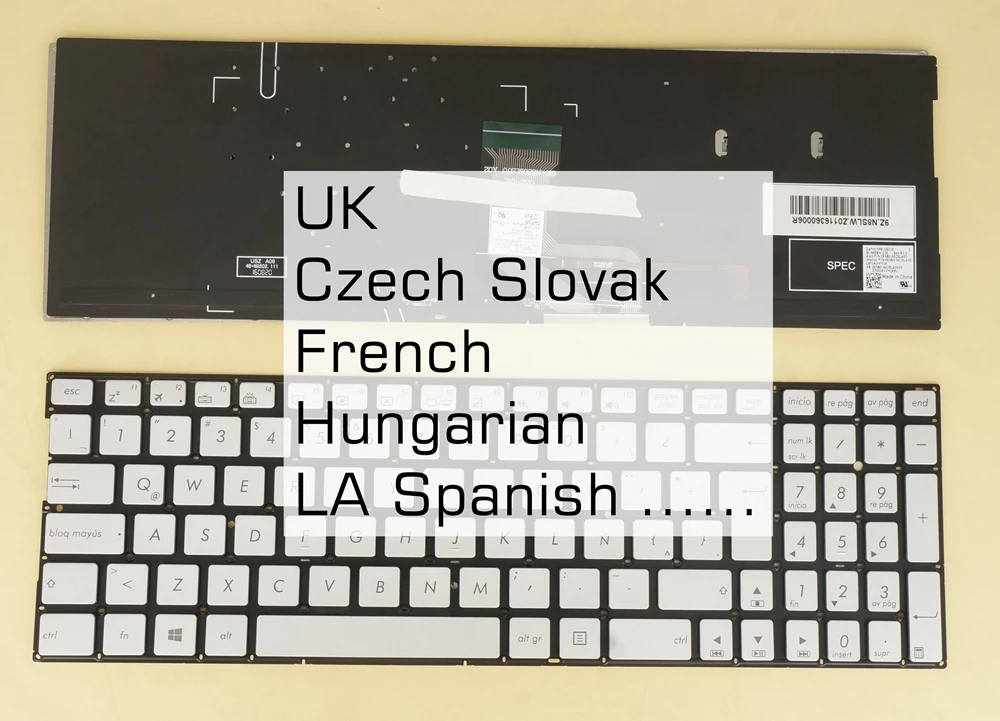 US Czech Slovak French Hungarian LA Spanish Keyboard For Asus UX560UA Q504UA, 0KNB0- 662SFR00 662SHU00 662SLA00 662SUK00 Backlit