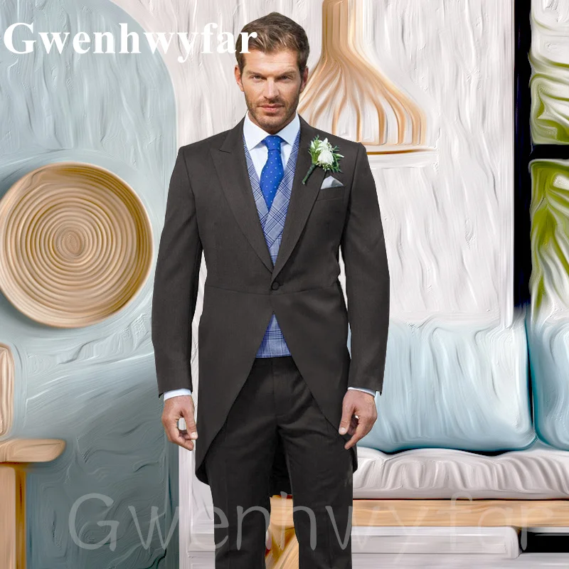 Gwenhwyfar 2022 Lapel Men's Wedding Suit Custom Blue Plaid Vest Groom Royal Blue Tuxedo Three-piece Autumn Best Man Suit Homme