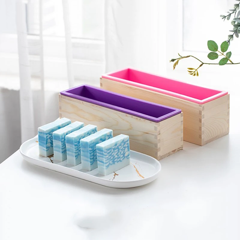 900/1200G Rectangle Silicone Soap Making Handmade Soap Craft Mold With Wooden Box