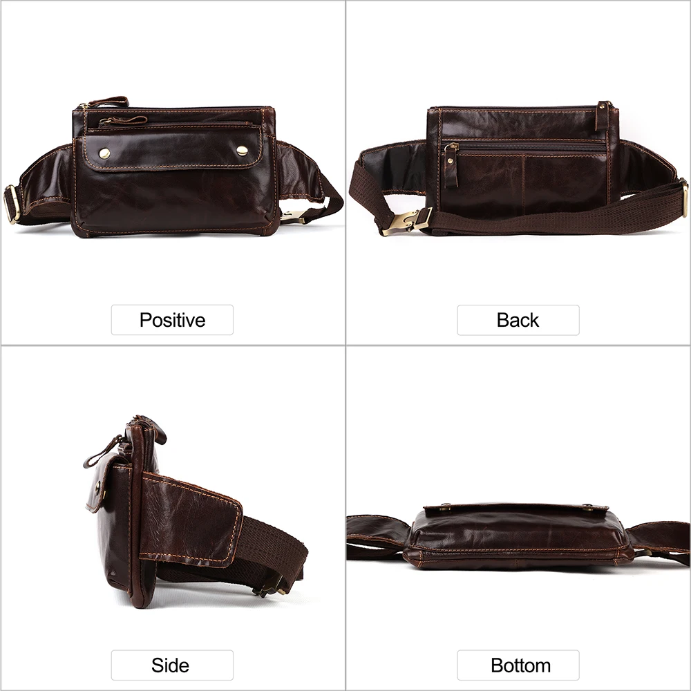 JOYIR Cow Leather Men Waist Bag Vintage Small Fanny Pack Male Belt Pouch Bag Casual Cell Phone Chest Bag for Travel Running 