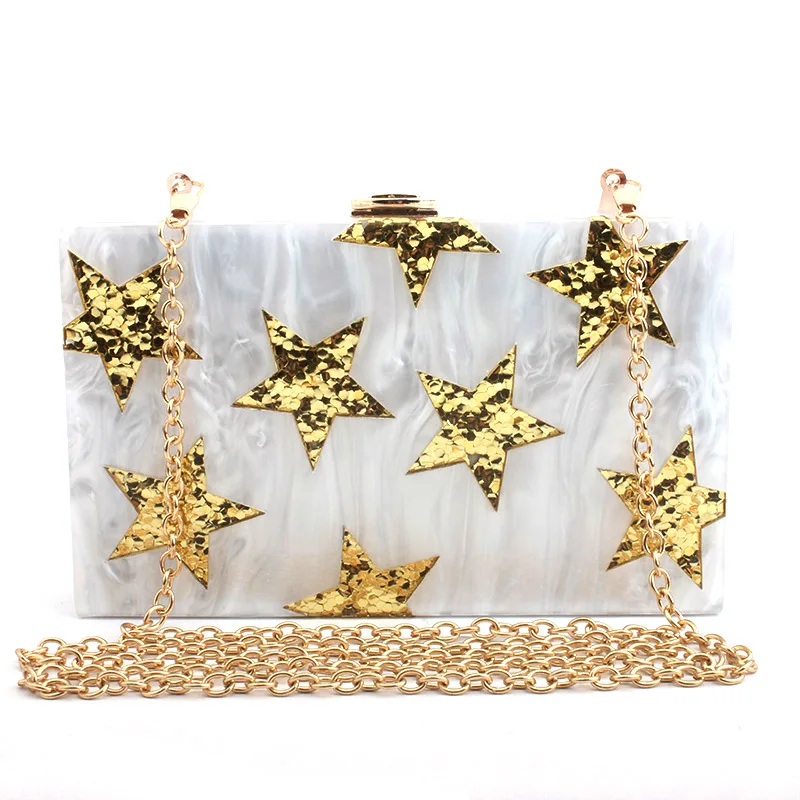 

Acrylic Clutches Female Purse Fashion Star Pattern Sequined Bags For Women Luxury CHins Shoulder Bag