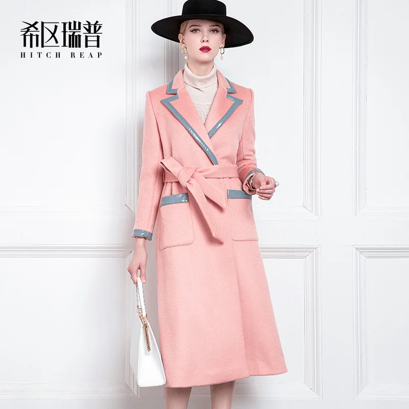 High End Thickened Cashmere Coat Female Hepburn Autumn Winter Temperament Suit Collar Medium Long Wool Coat