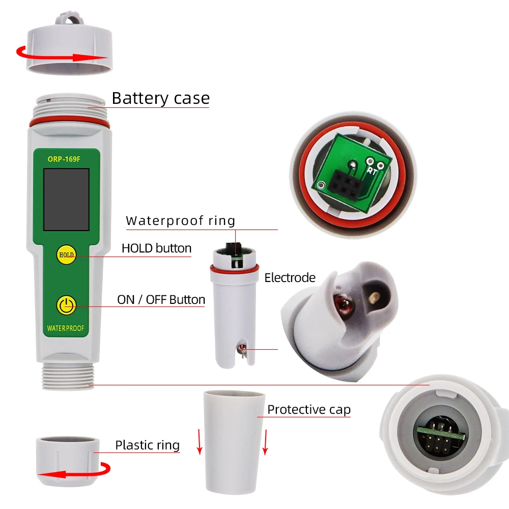 Imagem -03 - Orp Orp Água Qualidade Detector Orp Tester 169e 169f Redox Tester Impermeável v Medição de Qualidade da Água Test Tool 50