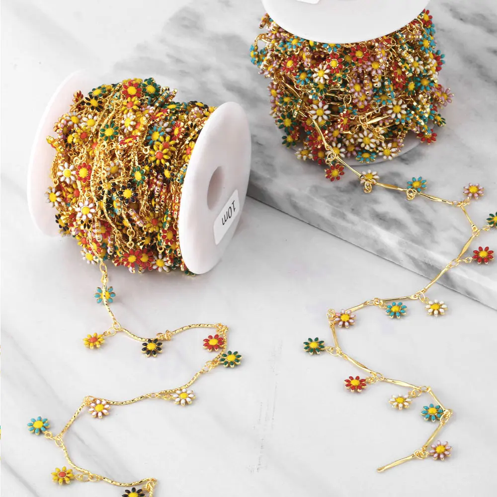 OCESRIO 10M Copper Handmade Daisy Chains for Jewelry Making Genuine Gold Plated Enamel Findings for DIY Wholesale cana008