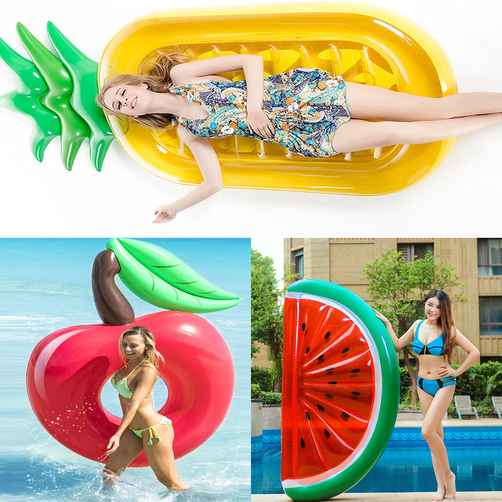 

Gaint inflatable Adult Water Games Pineapple Cherry Watermelon Swimming Ring float Mattress Bed adult swim rings pool tube toys