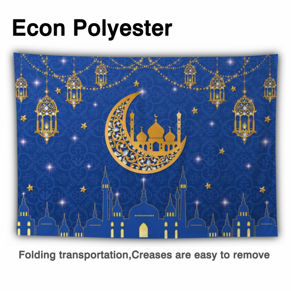 Allenjoy-Fondo de Ramadán Kareem Eid Mubarak 2022, lámparas colgantes islámicas de Luna Dorada, Fondo de papel tapiz de vinilo blanco para fotófono