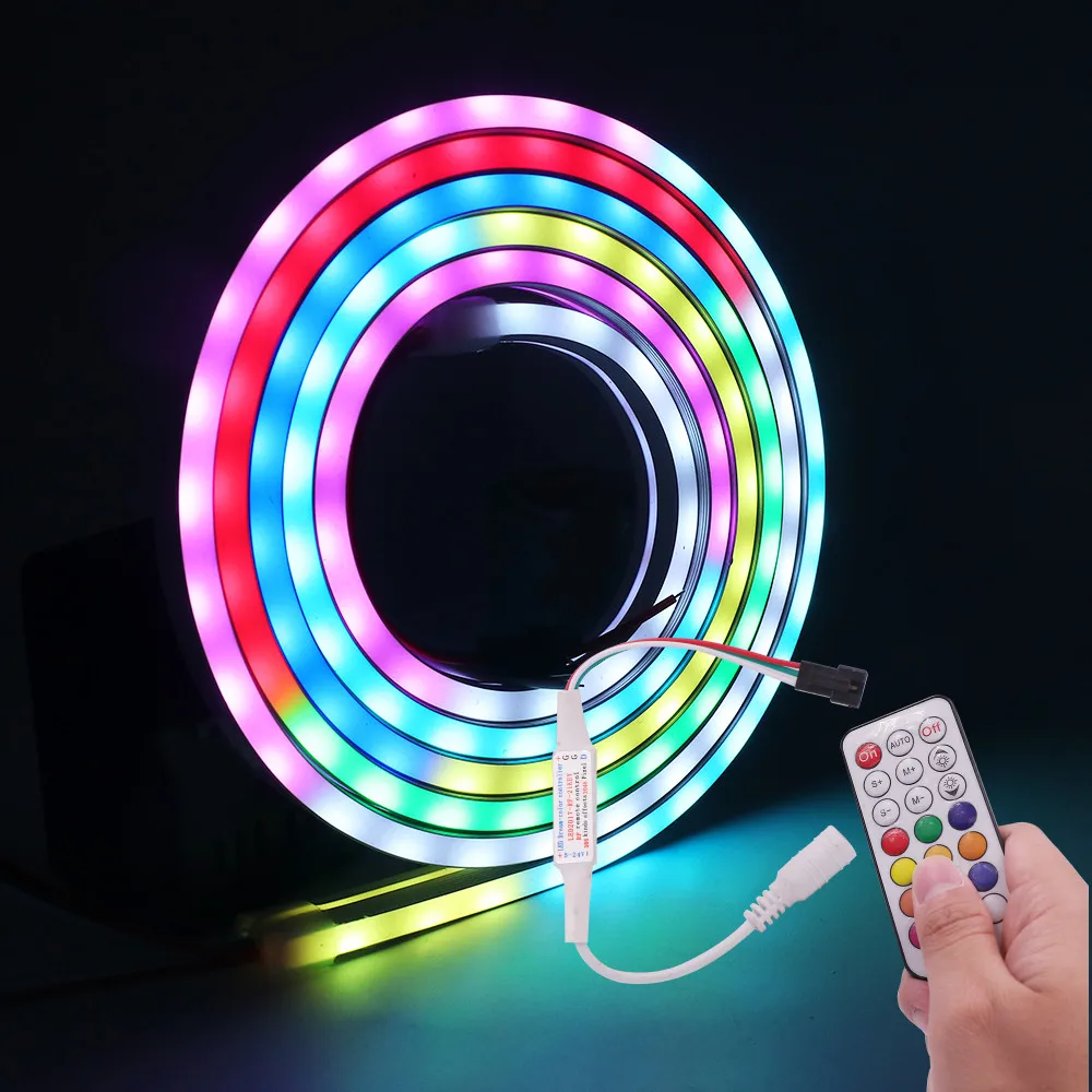 WS2812B Dearm Color Neon LED Strip With 21Key IR Remote Control DC5V USB EU US Power Silica Gel Flexible Pixel Rope Tape Light