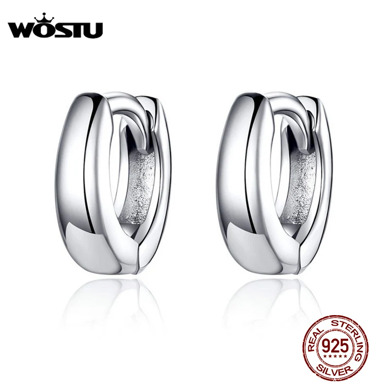 WOSTU 925 Sterling Silver Minimalist Circle Hoop Earrings Shine Round Small Earrings For Women Wedding 2019 Style Jewelry CQE552