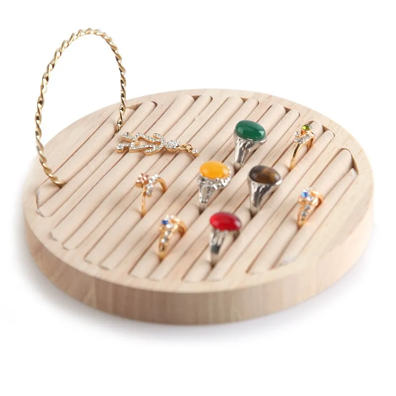 Espositore per anelli in legno grande capacità 6 slot lunghi inserto in pelle unico portaoggetti per gioielli orecchino vetrina organizzatore